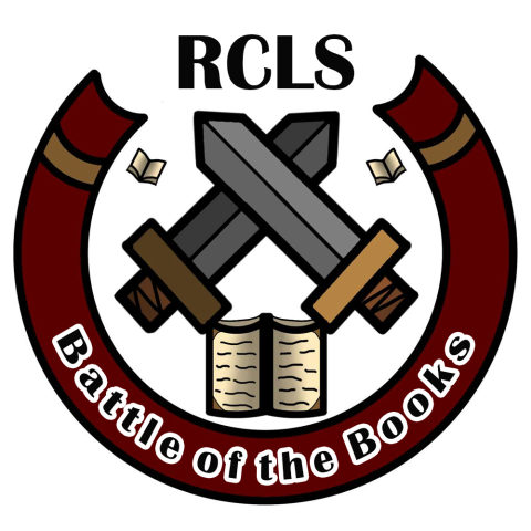 RCLS Battle of the Books logo with two cross swords and a book beneath