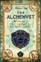 The cover of The Alchemyst by Michael Scott, featuring a maplike border and alchemy symbols in the center.
