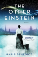 Cover of The Other Einstein featuring a woman with a suitcase in the snow looking at a distant city skyline