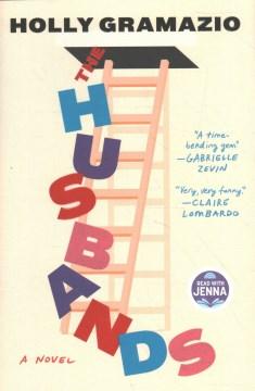 Cover of the Husbands, with the letters of the title (in different colors) climbing a ladder into an attic.