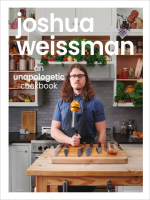 Cover of a cookbook showing a man in a kitchen holding a knife with a cheeseburger on the end of it, and other knives on a cutting board in front of him.